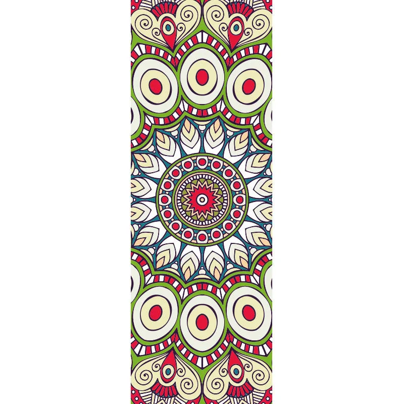 Printed yoga mat drape in exotic floral pattern, 185cm x 65cm, polyester nylon superfine fibre