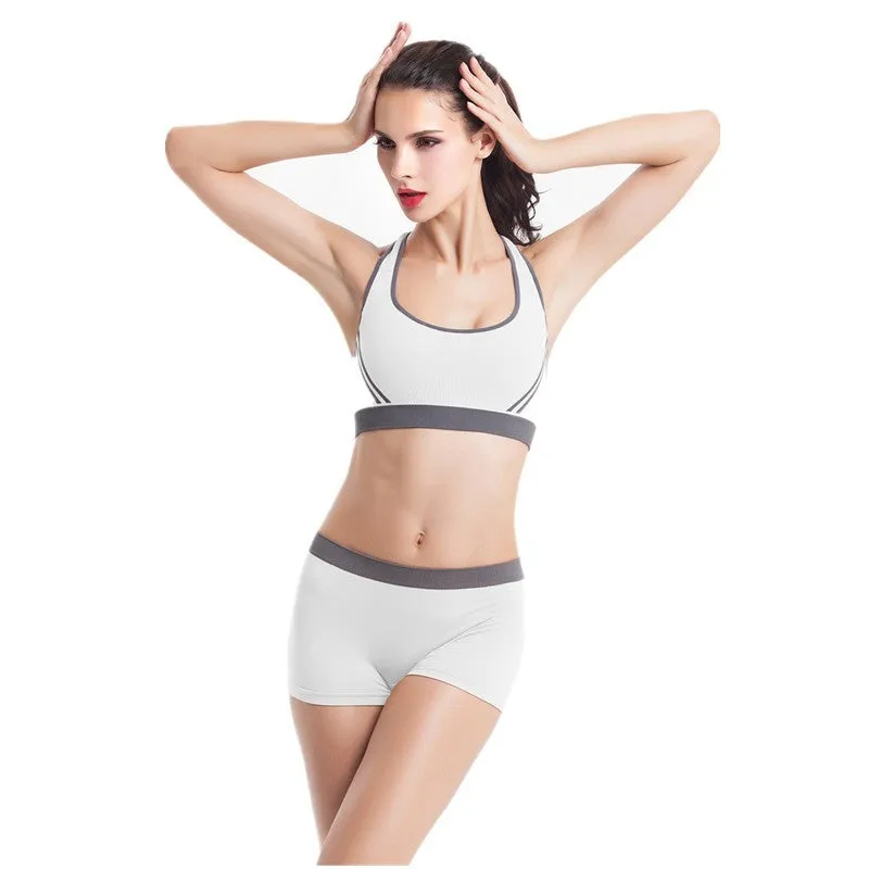 Women's shockproof seamless sports bra in black with fixed double shoulder straps and rear buckle