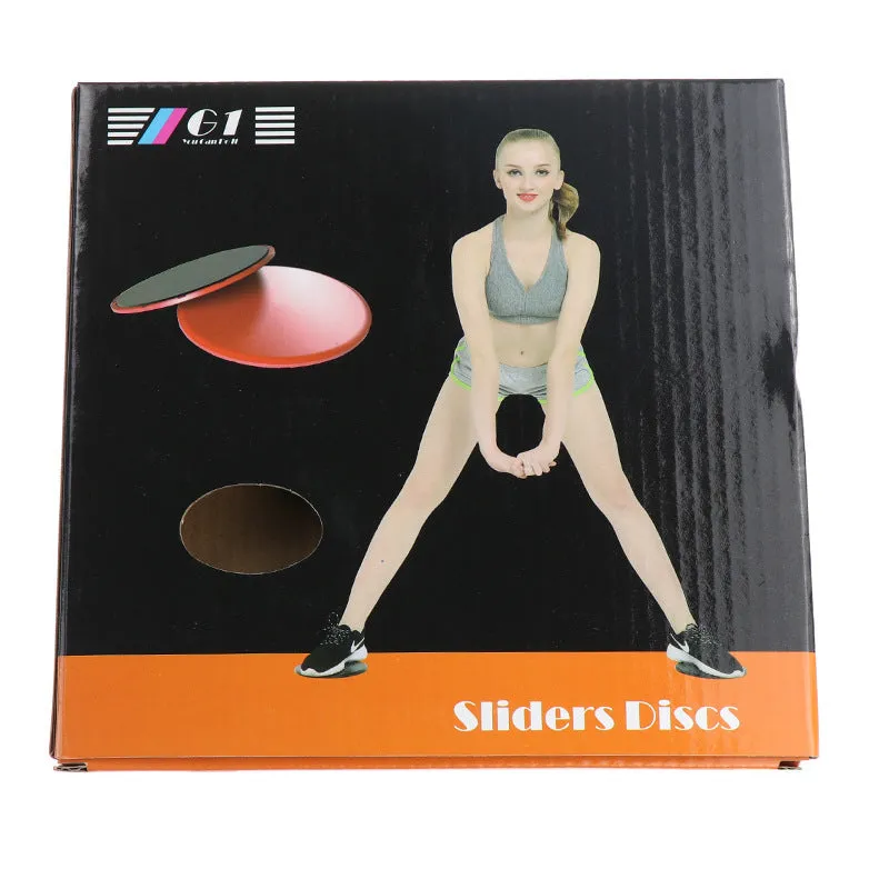 Two pink fitness sliding discs on hard floor showing double-sided texture, 18x18x2cm