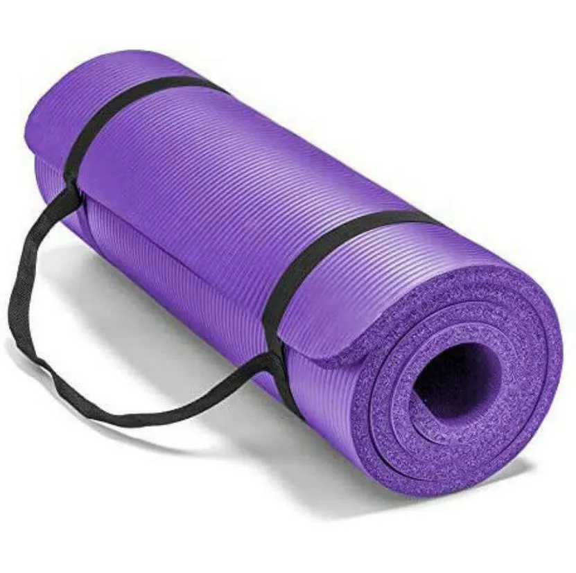 Widened NBR non-slip yoga mat 183x61x1cm in Black with 10mm thickness for fitness