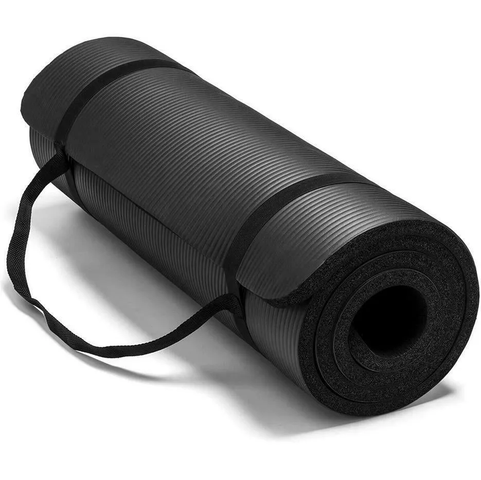 Widened NBR non-slip yoga mat 183x61x1cm in Black with 10mm thickness for fitness