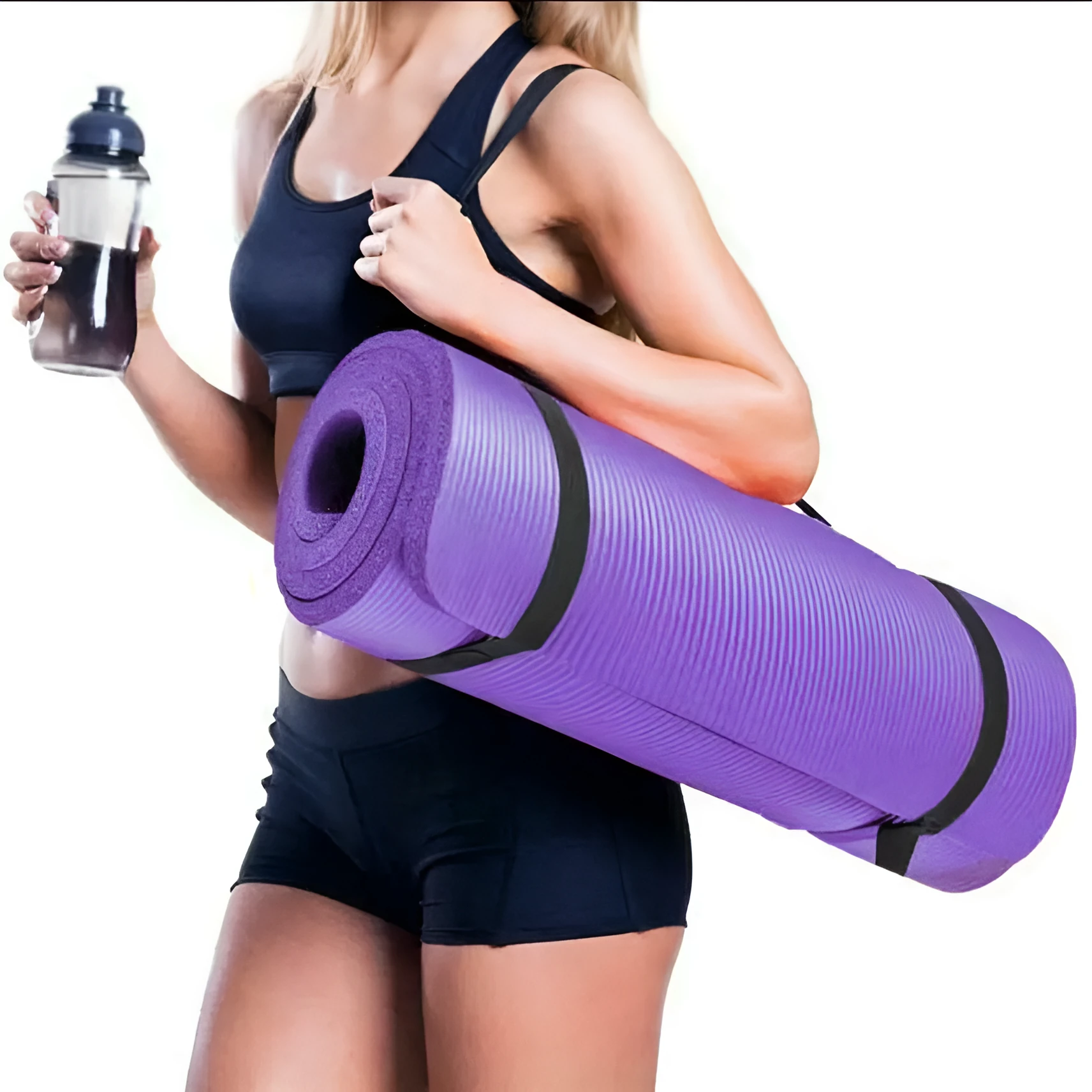 Widened NBR non-slip yoga mat 183x61x1cm in Black with 10mm thickness for fitness