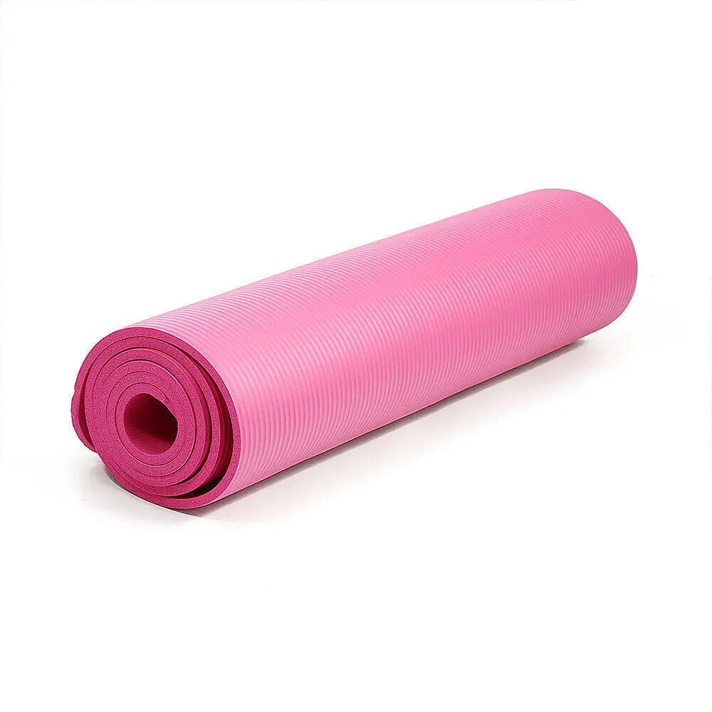 Widened NBR non-slip yoga mat 183x61x1cm in Black with 10mm thickness for fitness
