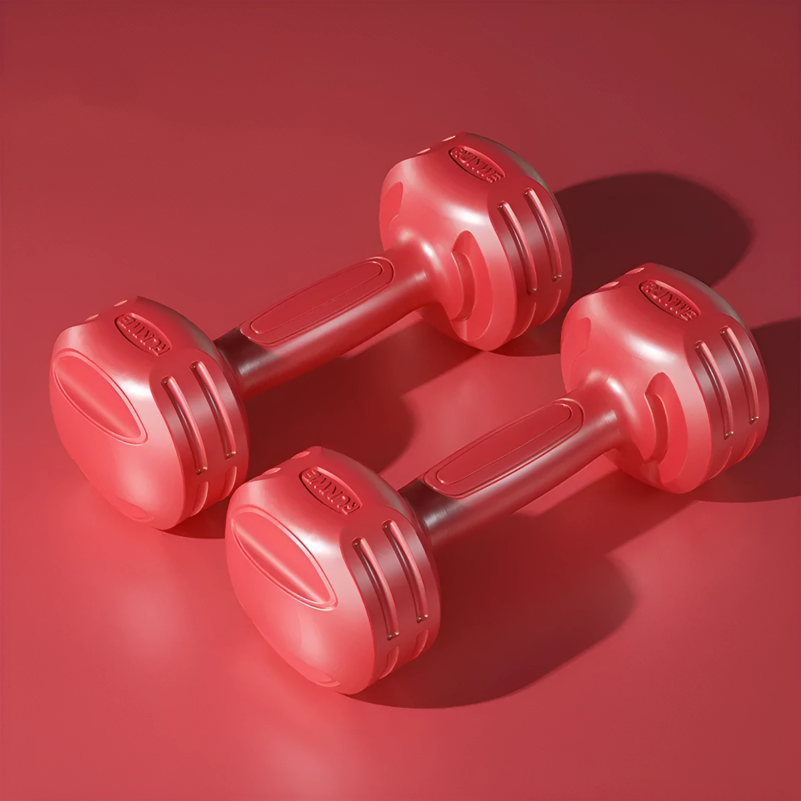 Pair of Longway China Red PE dumbbells on a light background, available in 1 to 5 kg weights