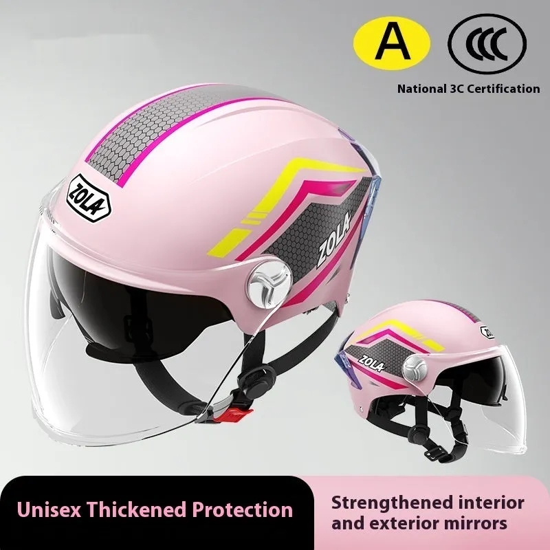 A children's lightweight ABS half helmet for battery motorcycles, shown in a double mirror colour finish.