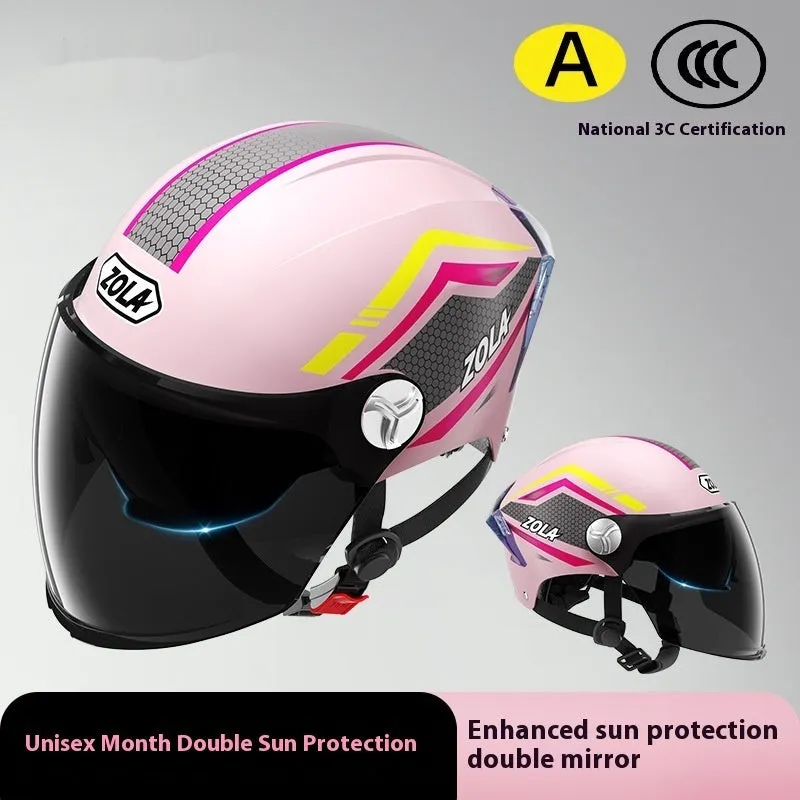 A children's lightweight ABS half helmet for battery motorcycles, shown in a double mirror colour finish.