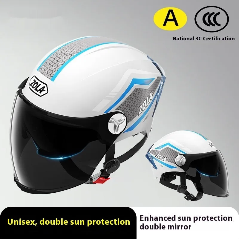 A children's lightweight ABS half helmet for battery motorcycles, shown in a double mirror colour finish.