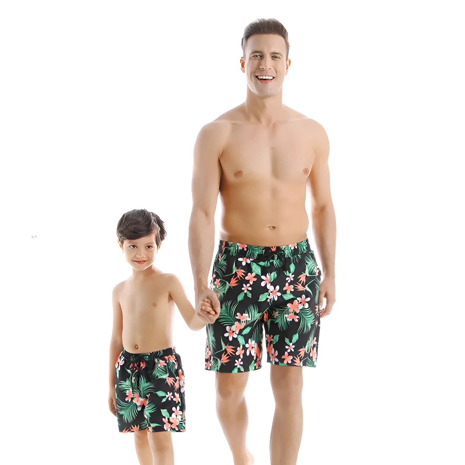 Blue printed quick drying cotton blend beach pants for men with elasticated waist