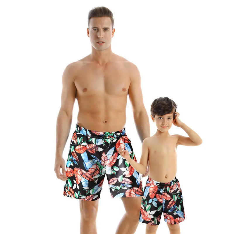 Blue printed quick drying cotton blend beach pants for men with elasticated waist