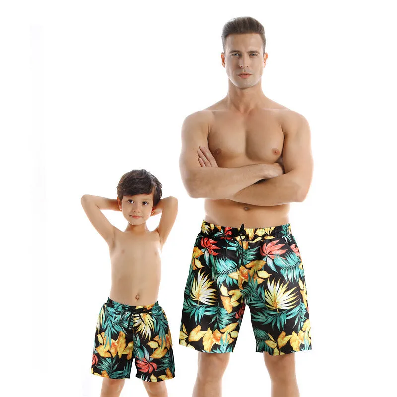 Blue printed quick drying cotton blend beach pants for men with elasticated waist