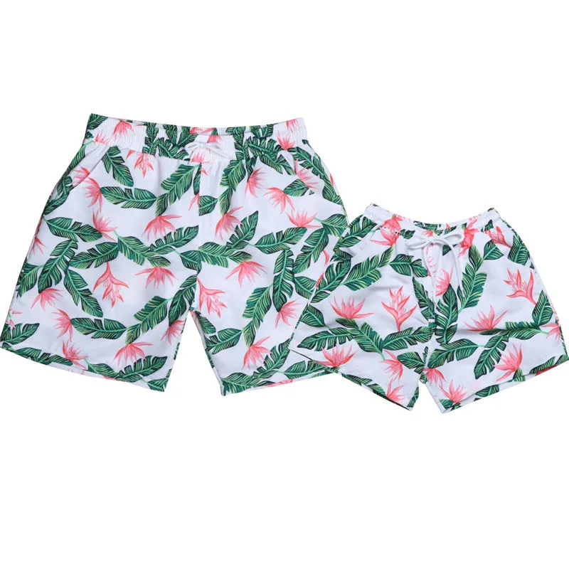 Blue printed quick drying cotton blend beach pants for men with elasticated waist