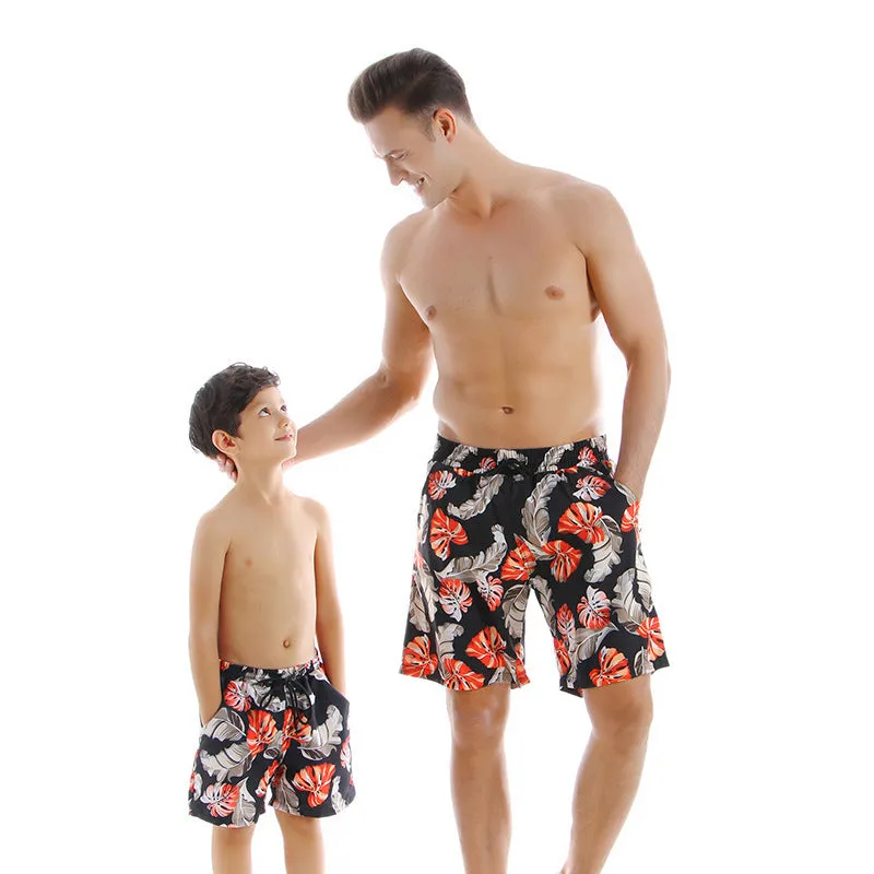 Blue printed quick drying cotton blend beach pants for men with elasticated waist
