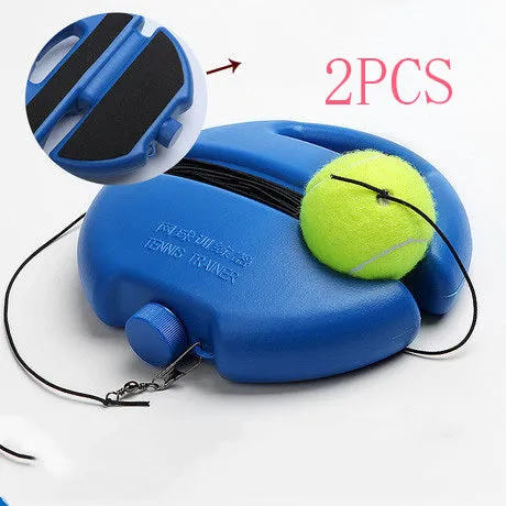Tennis training device with rope and ball on base for solo rebound practice