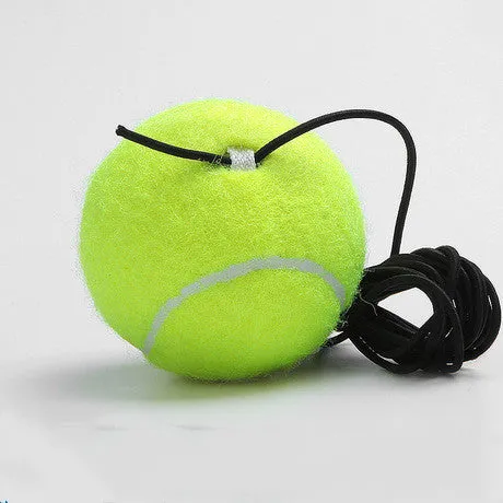 Tennis training device with rope and ball on base for solo rebound practice
