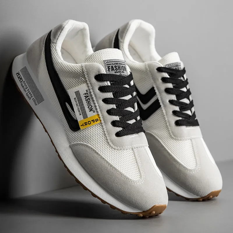 Trend all-match casual sports running shoes in white with breathable PVC upper and lace-up closure