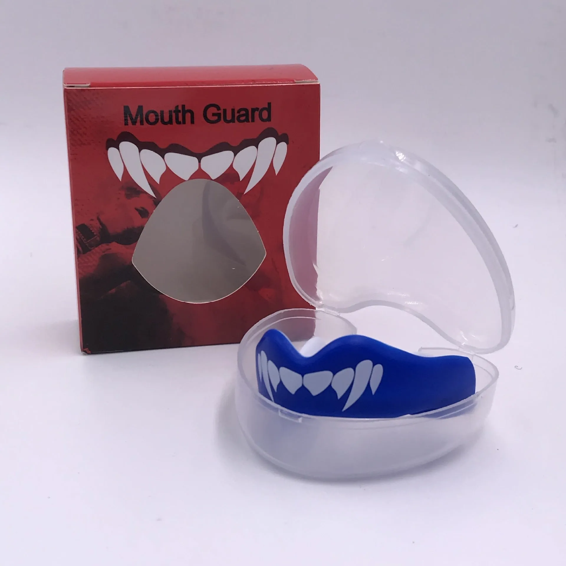 Adult boxing mouthguard with tooth socket design and printed teeth pattern for martial arts sports protection