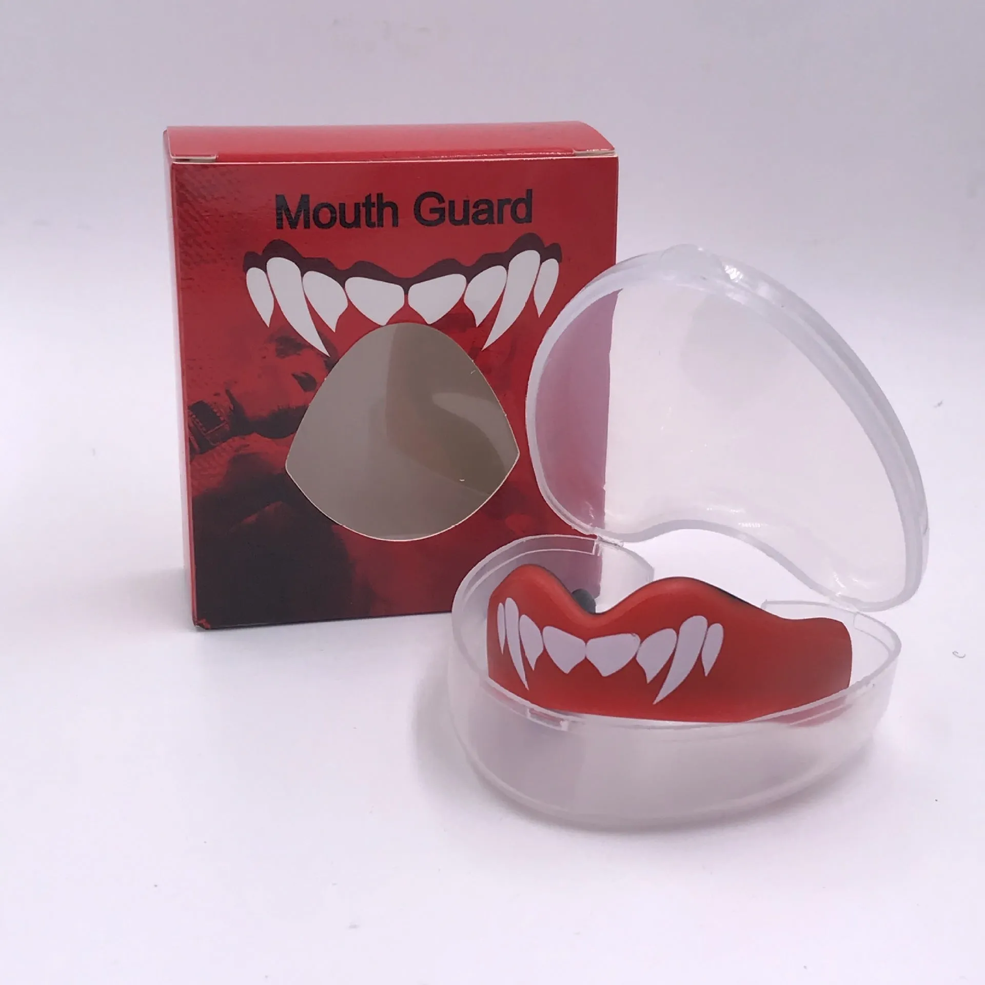 Adult boxing mouthguard with tooth socket design and printed teeth pattern for martial arts sports protection
