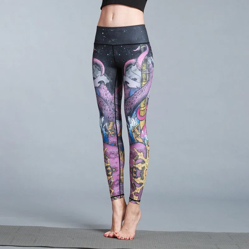 Women's outdoor sport yoga printed leggings in high-stretch fabric, multiple colour options, size S-XL