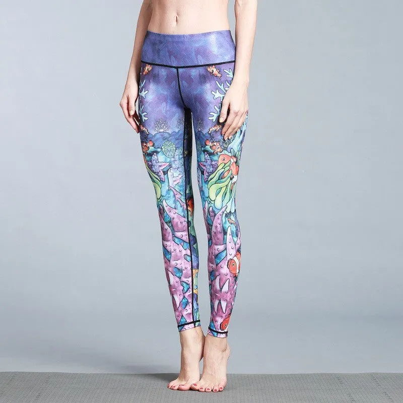 Women's outdoor sport yoga printed leggings in high-stretch fabric, multiple colour options, size S-XL