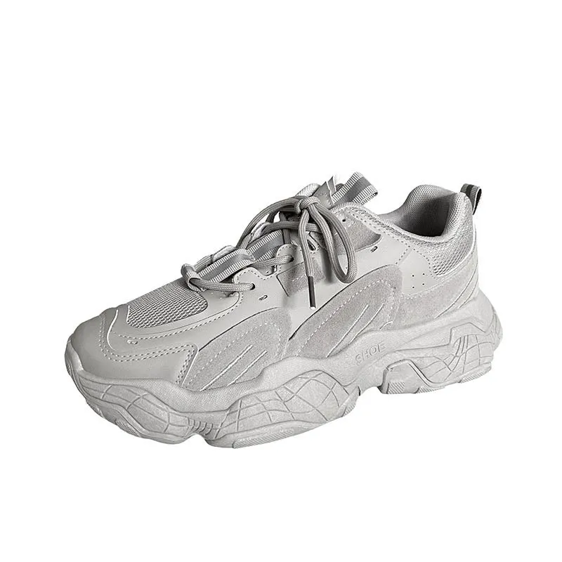 Mesh sneakers low-top casual daddy shoes black colour artificial PU upper