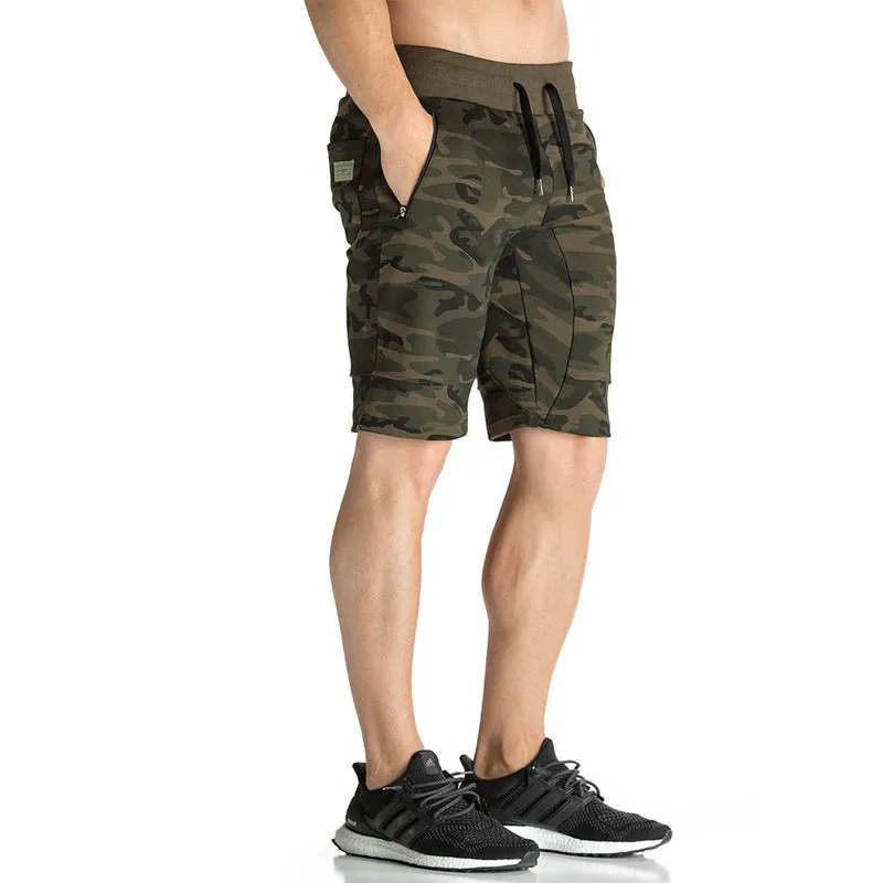 Men's breathable camouflage spandex shorts for outdoor training, middle rise, short leg length