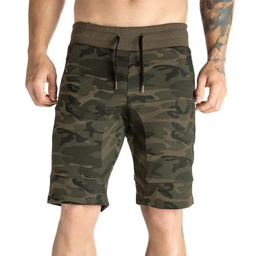 Men's breathable camouflage spandex shorts for outdoor training, middle rise, short leg length