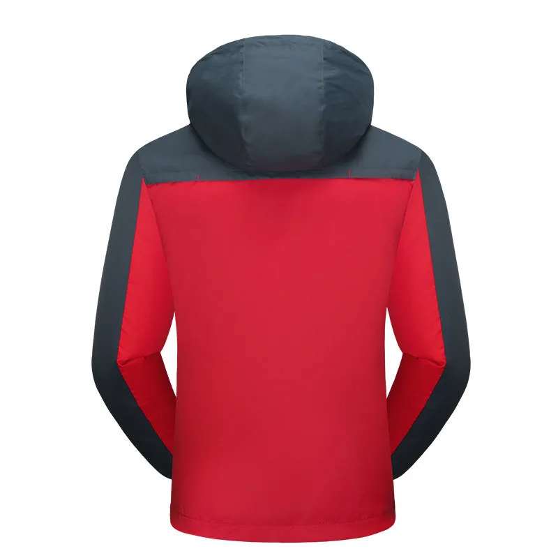 Men's waterproof breathable wear-resistant jacket in black, polyester fabric, plus velvet lining, full zip front