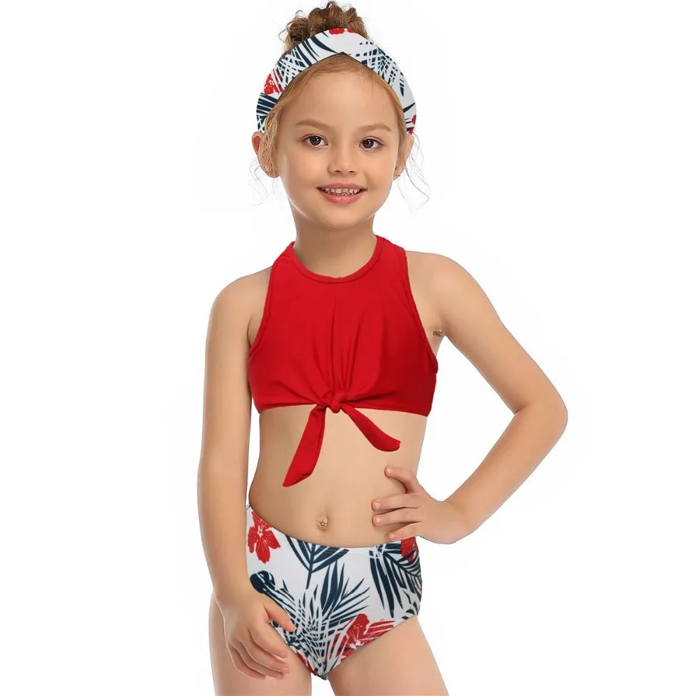 Parent-child swimwear in nylon with leopard print and solid colours, sizes 104-164cm for family matching