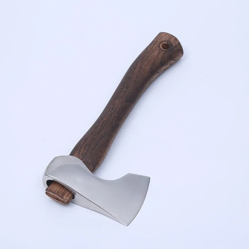 High carbon steel camping axe with wooden handle for outdoor wood chopping