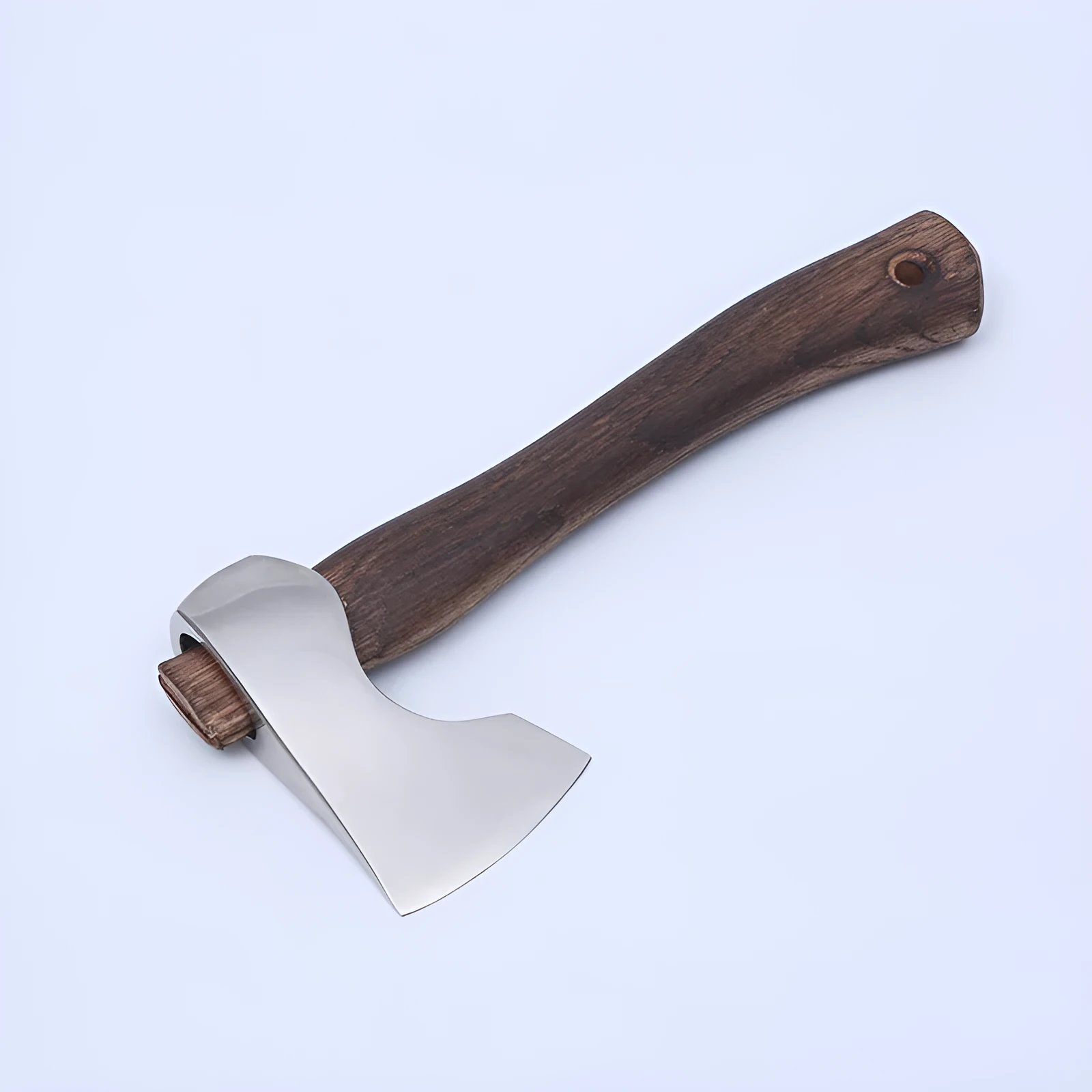 High carbon steel camping axe with wooden handle for outdoor wood chopping