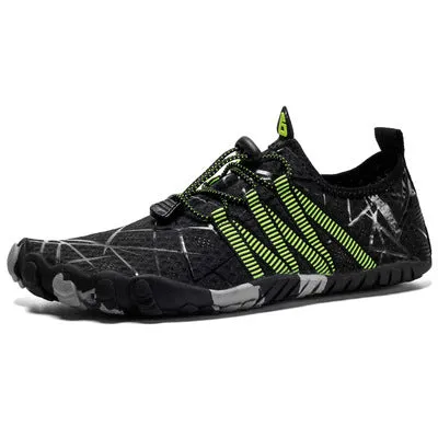 Unisex non-slip wading shoes with Lycra elastic upper and rubber sole in black, gray, green, and rose red