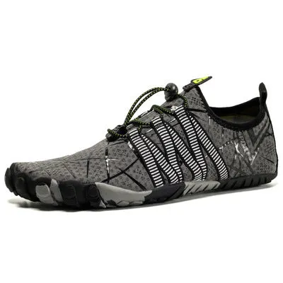 Unisex non-slip wading shoes with Lycra elastic upper and rubber sole in black, gray, green, and rose red