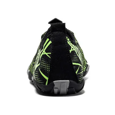 Unisex non-slip wading shoes with Lycra elastic upper and rubber sole in black, gray, green, and rose red