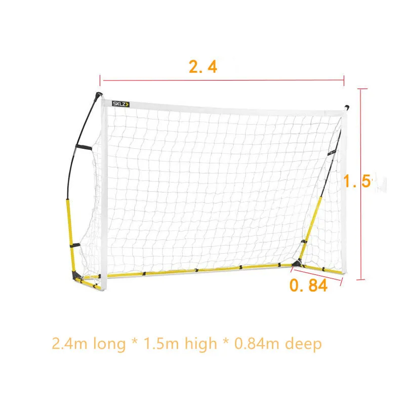 Portable yellow quick assembly football net for children training, size L, with goal frame and netting