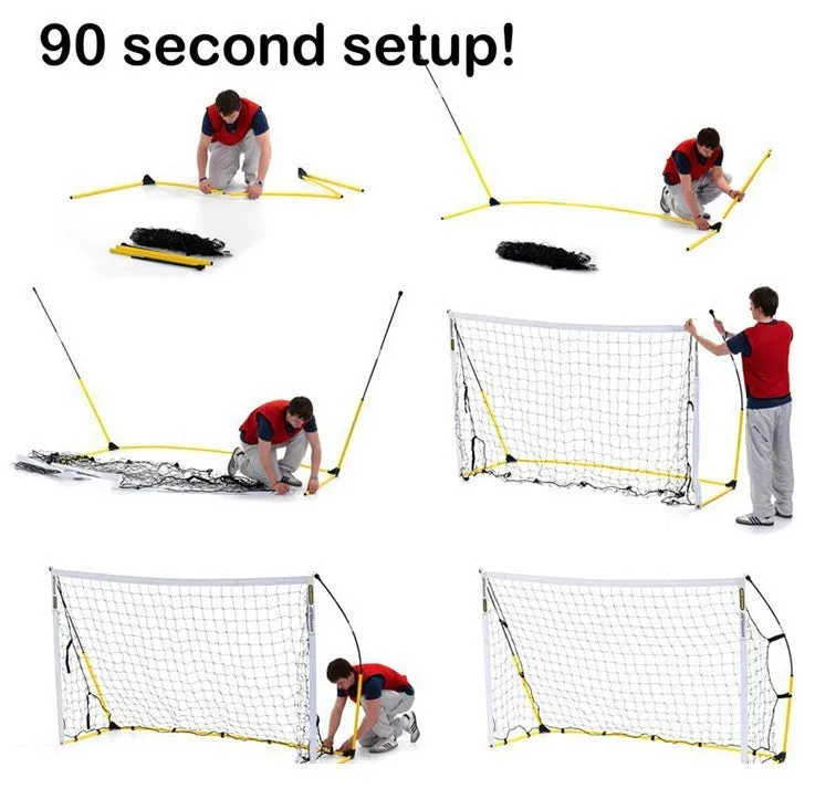Portable yellow quick assembly football net for children training, size L, with goal frame and netting
