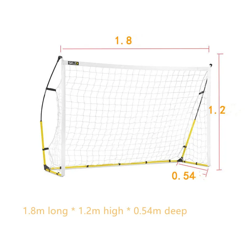 Portable yellow quick assembly football net for children training, size L, with goal frame and netting