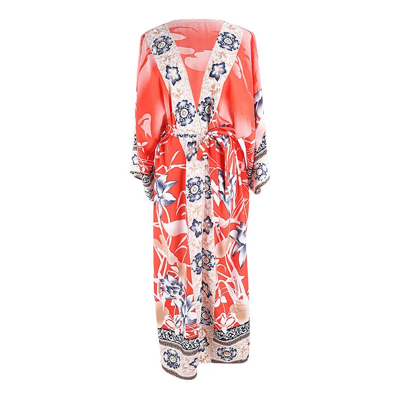 Women's cotton printed beach cover up one size summer dress