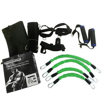 Boxing training belt set with 30LBS pull tubes, black waist belt, and straps on floor