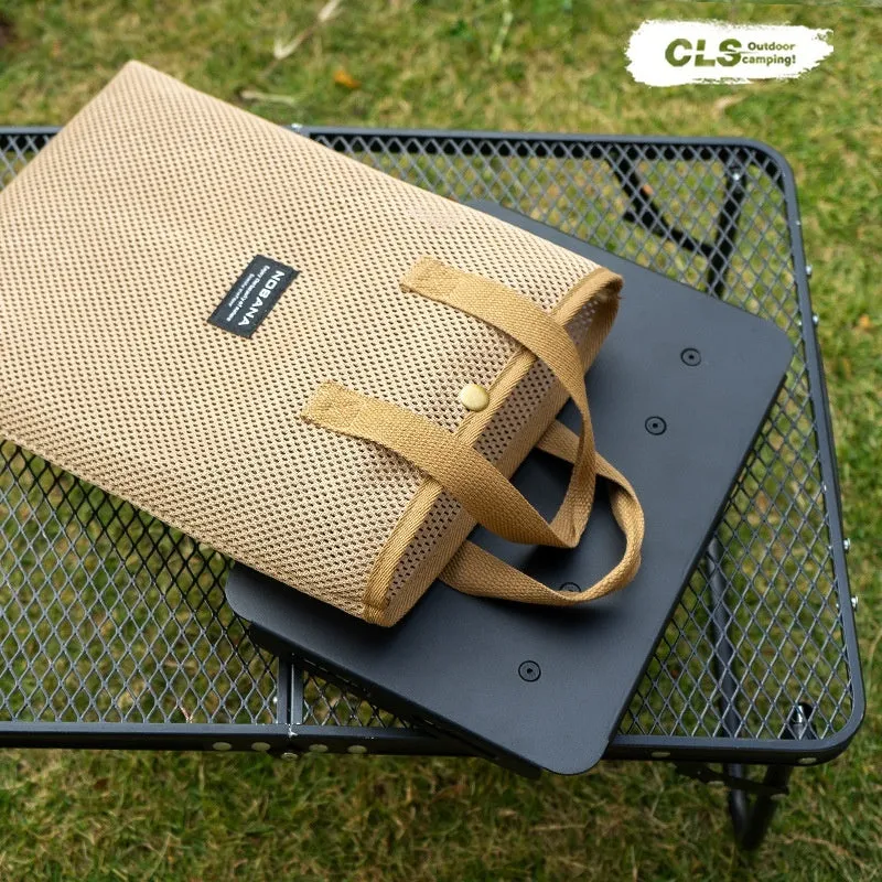 CLS aluminium dual-use folding camping stool shown in beige, converted into a small raised side table.