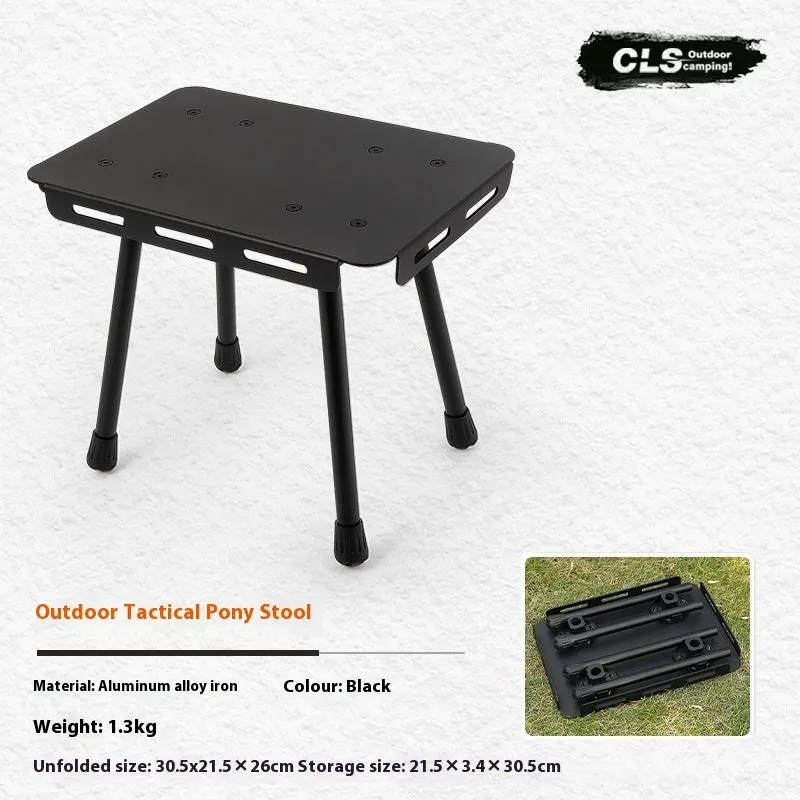 CLS aluminium dual-use folding camping stool shown in beige, converted into a small raised side table.