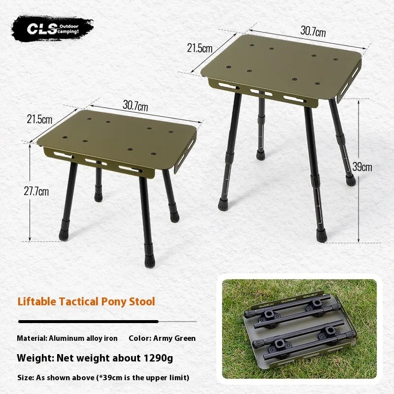 CLS aluminium dual-use folding camping stool shown in beige, converted into a small raised side table.