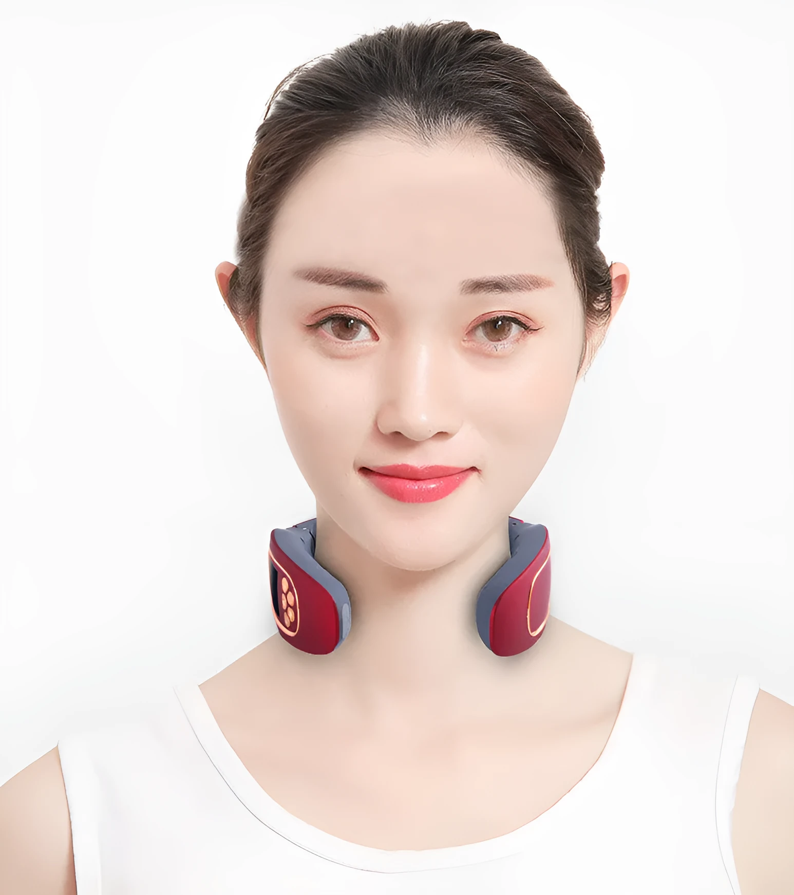 Multi-function intelligent neck cervical massager with U-shaped white body and remote control