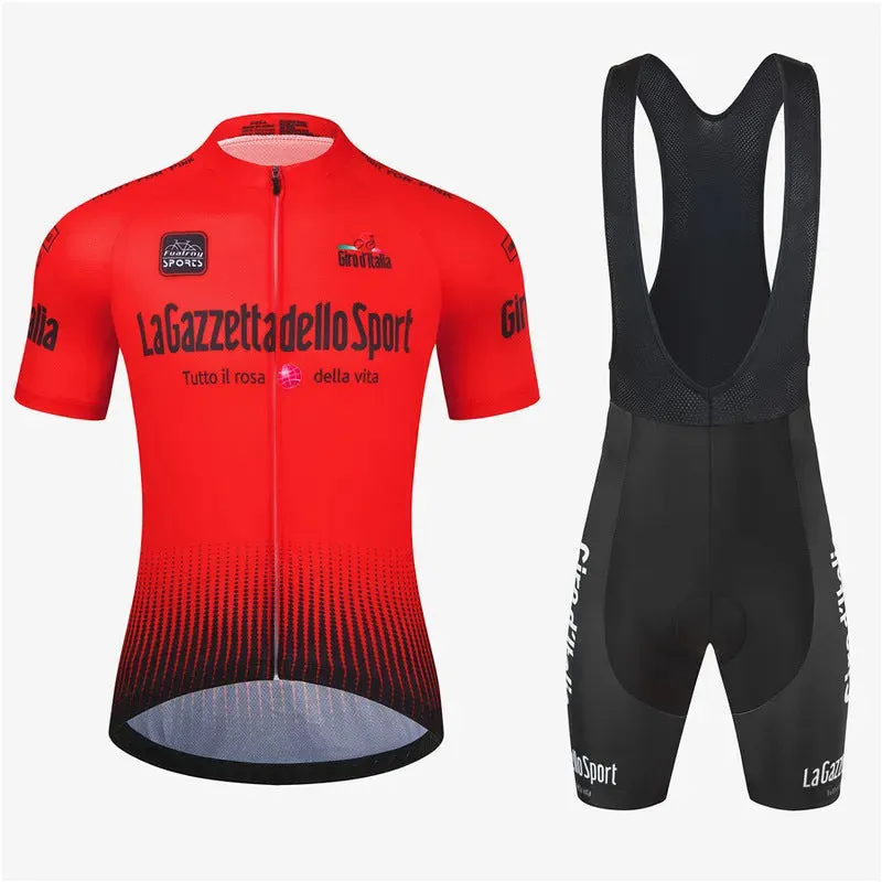 Short sleeve cycling suit in a colour option, made from quick-dry polyester fabric for summer riding.