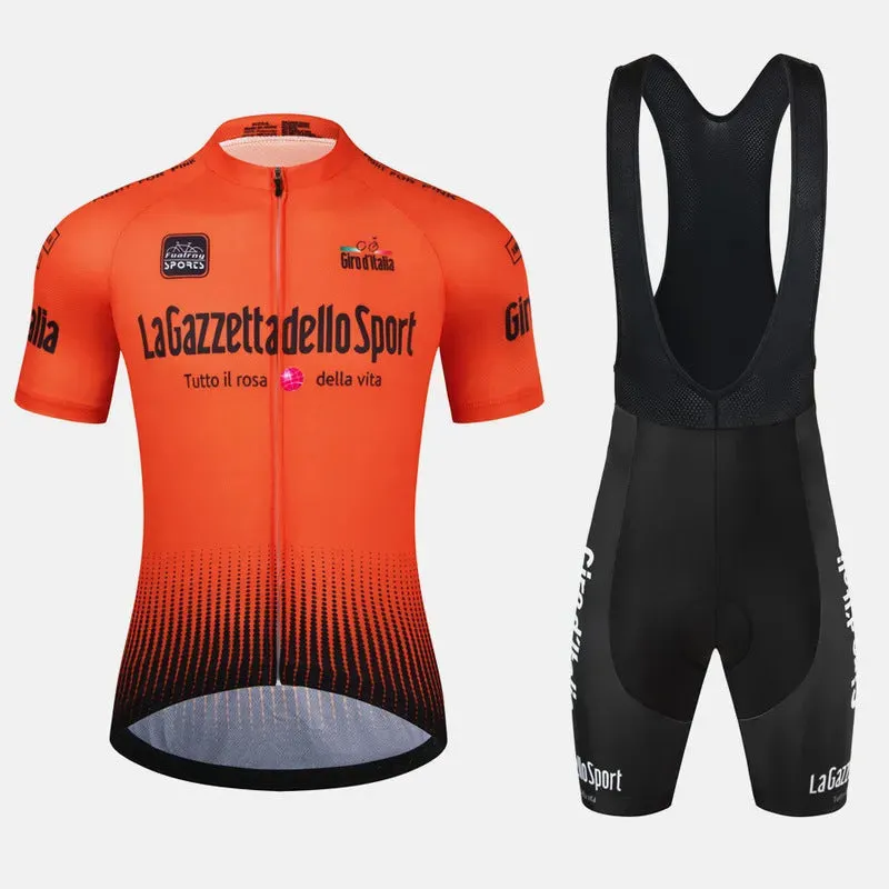 Short sleeve cycling suit in a colour option, made from quick-dry polyester fabric for summer riding.
