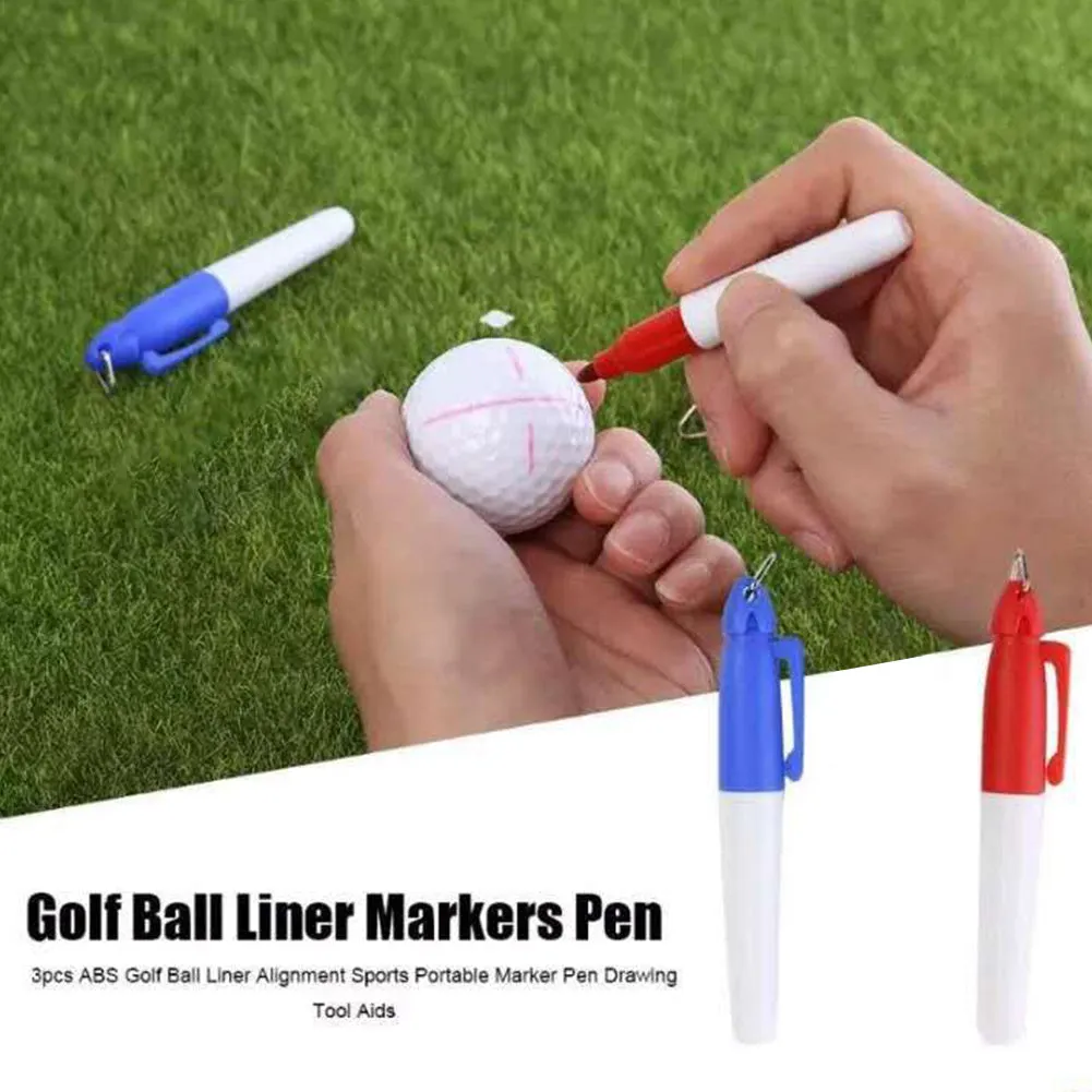 Golf ball line drawing kit with two plastic alignment tools and two mini permanent markers in red and blue