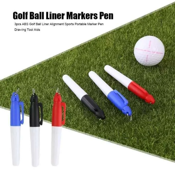 Golf ball line drawing kit with two plastic alignment tools and two mini permanent markers in red and blue