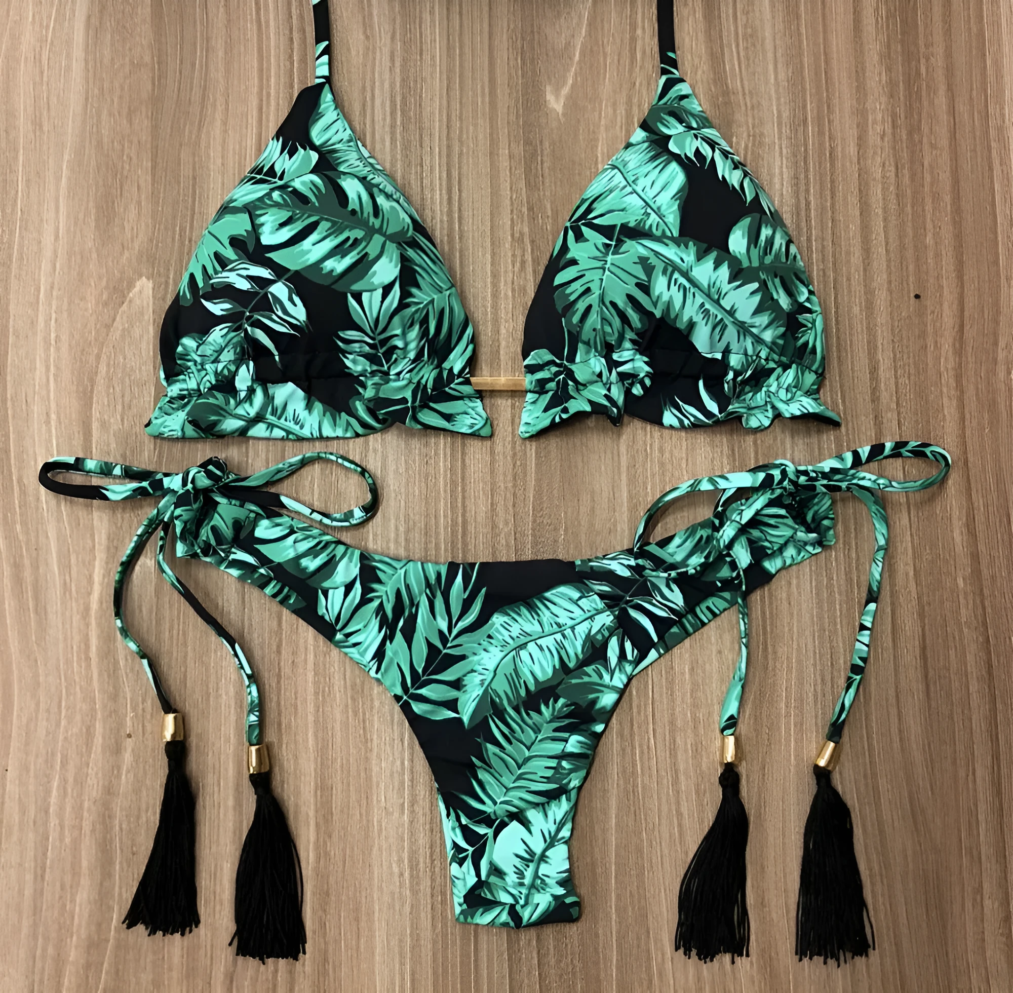 Floral print bikini with steel support and chest pad in black, side view showing padded cups