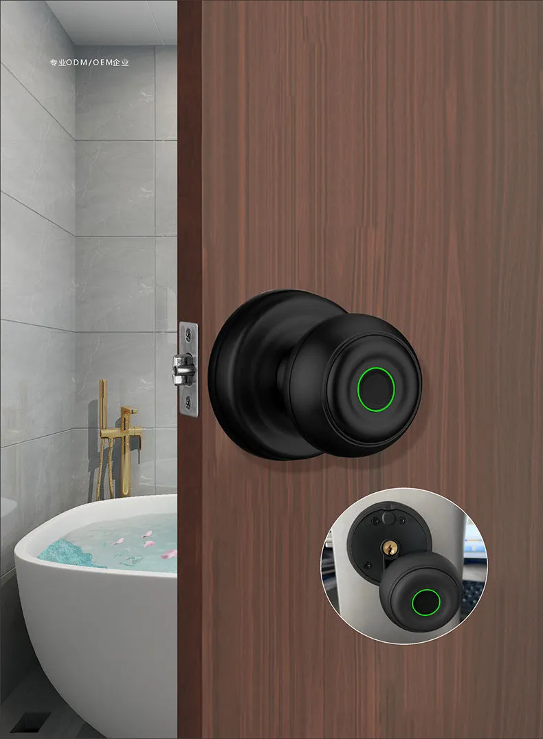 Smart fingerprint lock for security door in black modern simplicity style with keyhole and sensor