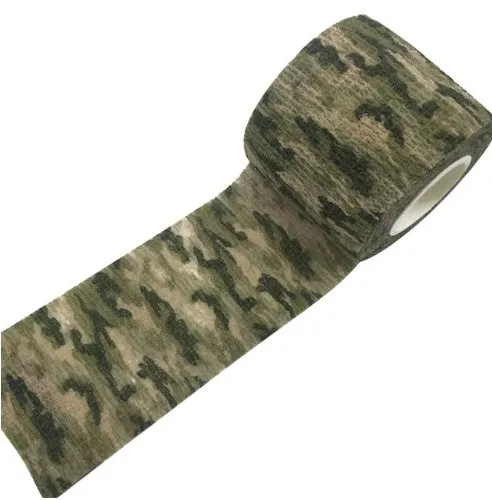 Camouflage non-woven self-adhesive elastic bandage roll 5 cm width on white background