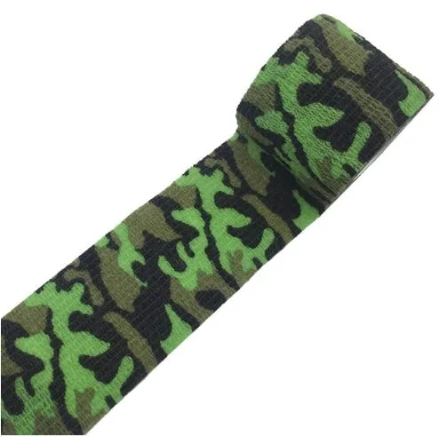 Camouflage non-woven self-adhesive elastic bandage roll 5 cm width on white background